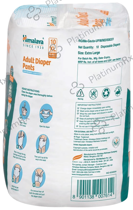 Himalaya Adult Diaper Pant with Natural Odour Lock and Antibacterial Absorbent Core XL 10s