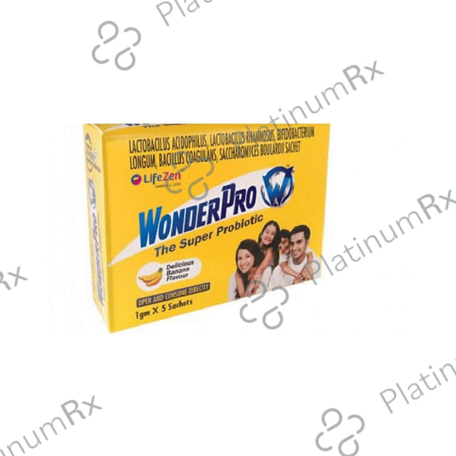 WonderPro The Super Probiotic Sachet (5 Billion CFU) - For Gut Health, Digestion & Immunity - Flavour Delicious Banana 5 Sachet