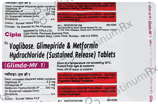 Glimda MV 1/500/0.2mg Tablet SR 10s