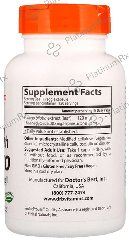 Doctor's Best Extra Strength Ginkgo 120mg Veggie Capsule - Promotes Mental Function & Memory