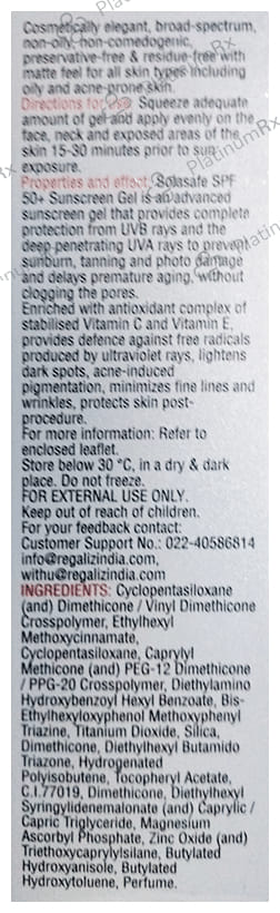 Solasafe Spf 50+ Sunscreen Gel 50gm