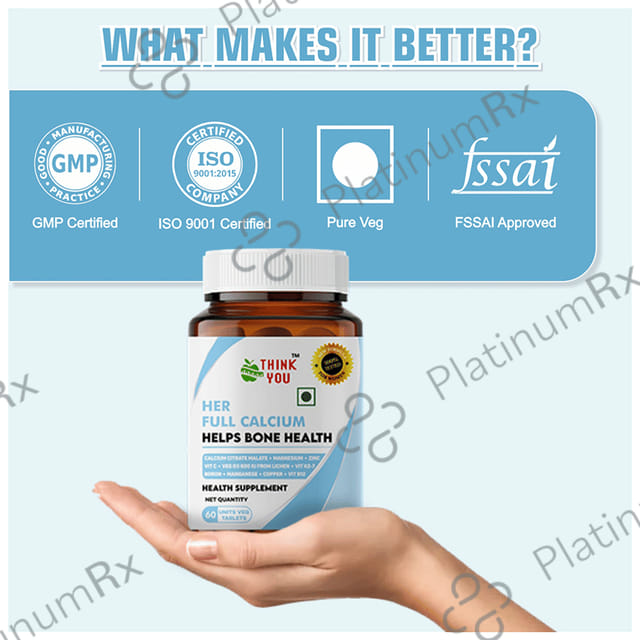 Think You Her Full Calcium Tablet For Women with Calcium & D3, Magnesium, Zinc, B12, & K2-7 (60 Each) 1 Bottle