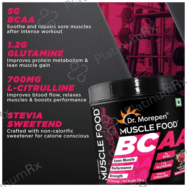 Dr. Morepen Muscle Food BCCA for Lean Muscles, Performance & Strength - Flavour Berry Burst