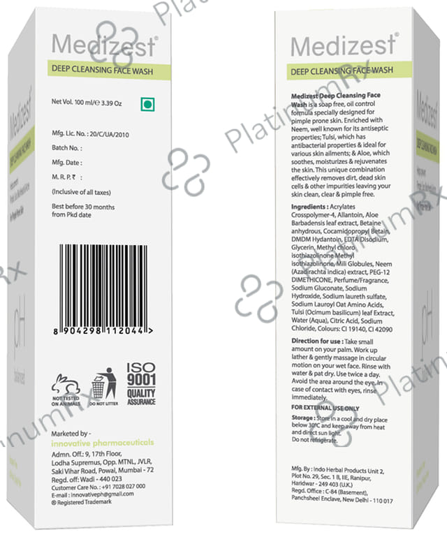 Medizest Deep Cleansing Face Wash (100ml Each) 3 Tube