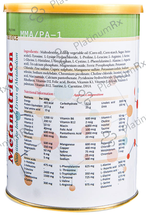 Pristine Balance Metanutrition MMA/PA 1 (Upto 3 Years) for Metabolism - Flavour Powder Chocolate