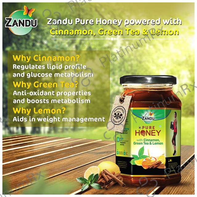 Zandu Pure Honey with Cinnamon, Green Tea & Lemon 500gm
