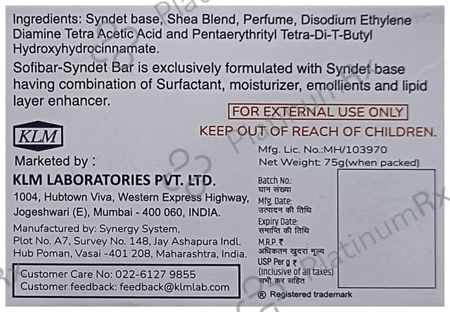 Sofibar Syndet Soap 75gm