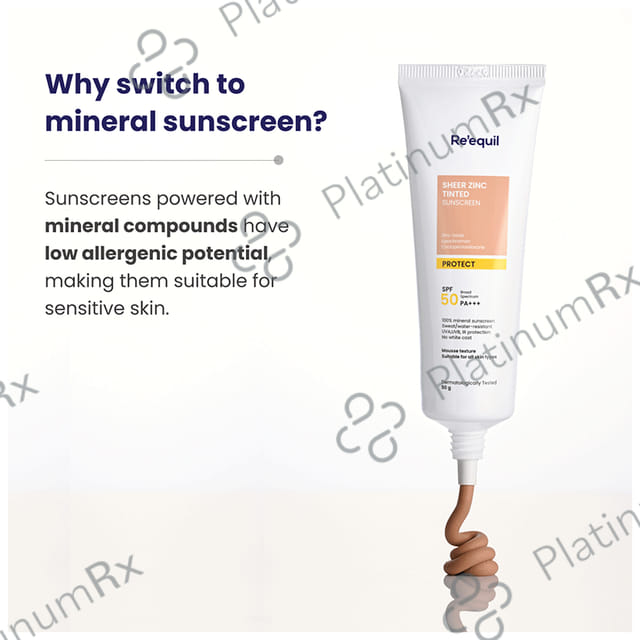Re'equil Sheer Zinc Tinted Sunscreen SPF 50 PA+++ Cream 50gm