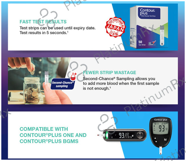 Contour Plus Blood Glucose Test Strip (Only Strips) 50s