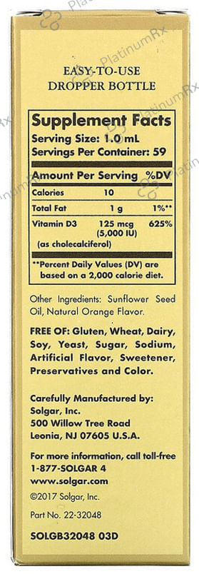 Solgar Liquid Vitamin D3 125mcg 5000IU Natural Orange