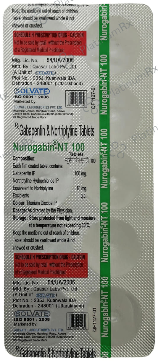 NUROGABIN NT 100mg/10mg Tablet