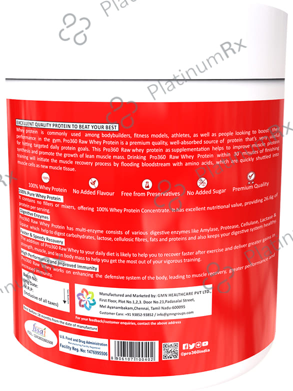 Pro360 Raw Whey Protein 100% Unflavoured 250 gm