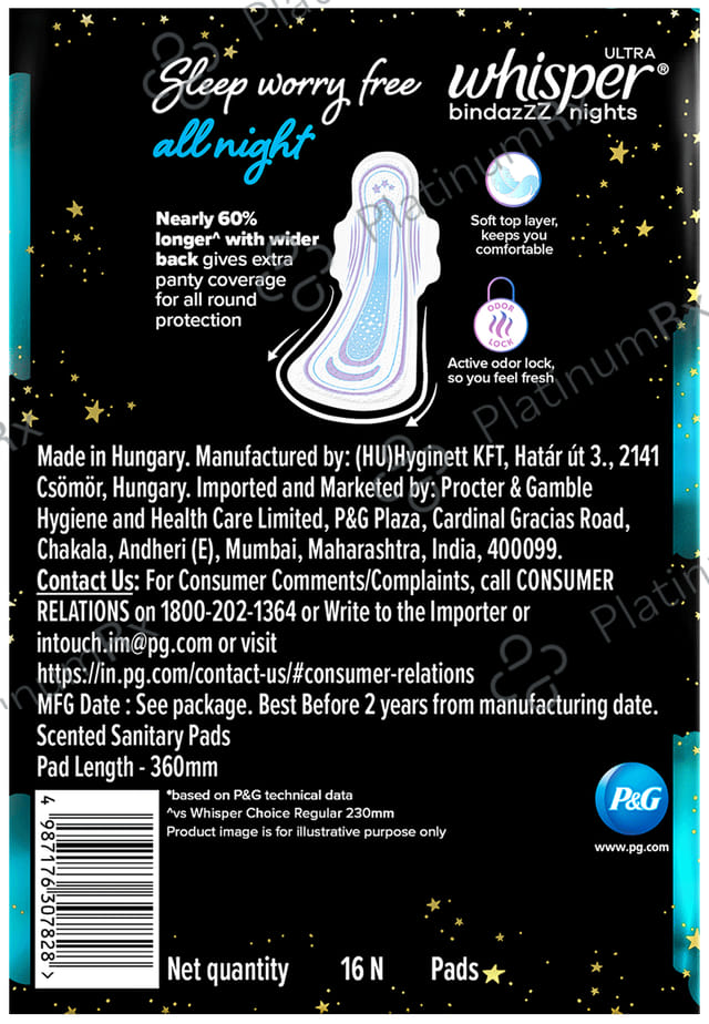 Whisper Bindazzz Nights Pads - Size XXL+ 16 pads