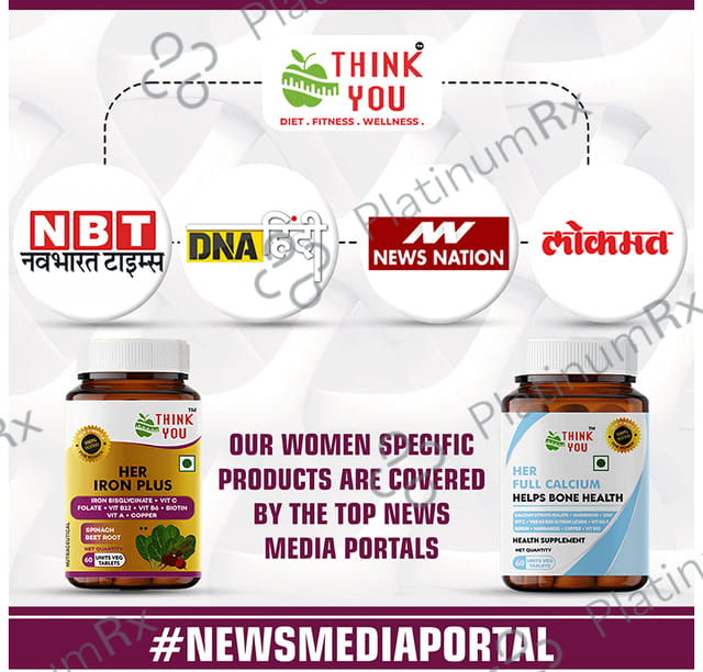 Think You Her Full Calcium Tablet For Women with Calcium & D3, Magnesium, Zinc, B12, & K2-7 (60 Each) 1 Bottle