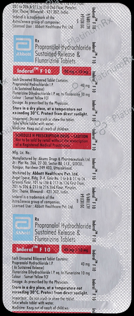 Inderal F 10/40mg Tablet SR 10s