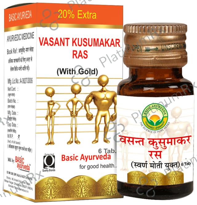 Basic Ayurveda Vasant Kusumakar Ras with Gold 6 tablets