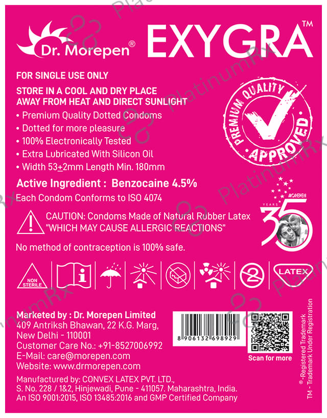 Dr. Morepen Exygra Dotteds with Extra Lubricated Silicon Oil Bubblegum Condom 3s