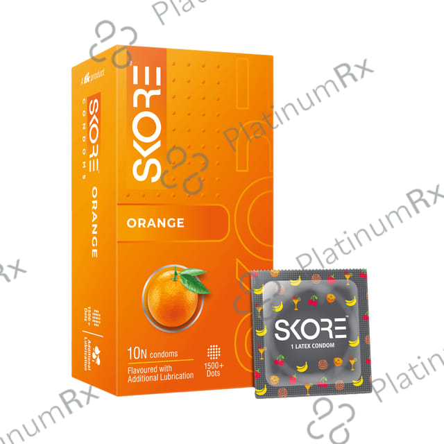 Skore Flavored Dotted & Coloured Orange Flavour Condoms 10s