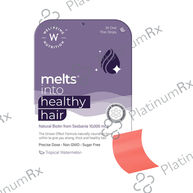 Wellbeing Nutrition Melts into Healthy Hair Biotin 10,000mcg Tropical Watermelon Disintegrating Strip Sugar Free
