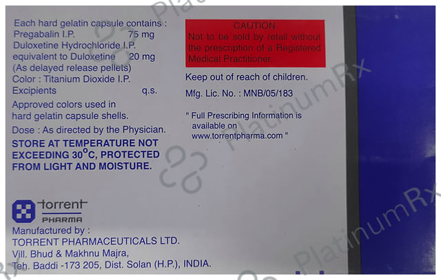 Pregaba D 75/20mg Capsule DR 10s