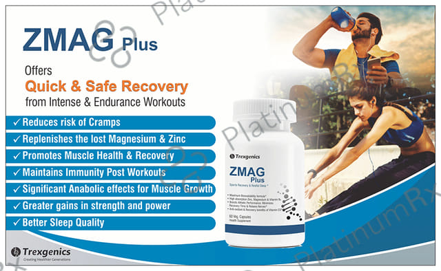 Trexgenics ZMAG Plus - With Zinc, Magnesium & Vitamin B6 - Veg Capsules for Sports Recovery & Restful Sleep