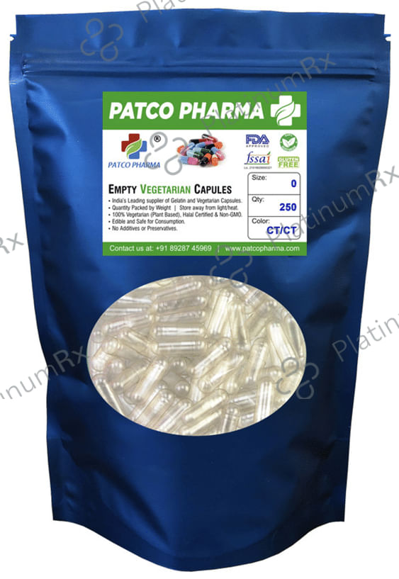 Patco Pharma Empty Vegetarian Capsule Size 0 Clear 250 capsules