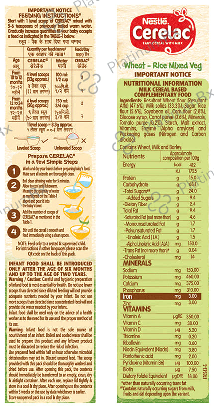 Nestle Cerelac Baby (10 months+) Cereal with Milk, Iron, Vitamins & Minerals - Wheat-Rice Mixed Veg