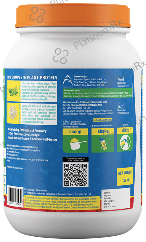 Fast&Up Plant Protein with Added Nitrate Rich Digestive EnzymeBeetroot Powder Strawberry Splash 1320 gm