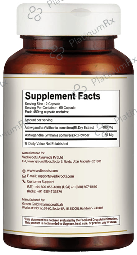 Vedikroots Ashwagandha Veg Capsule (60 Each) 1 Bottle