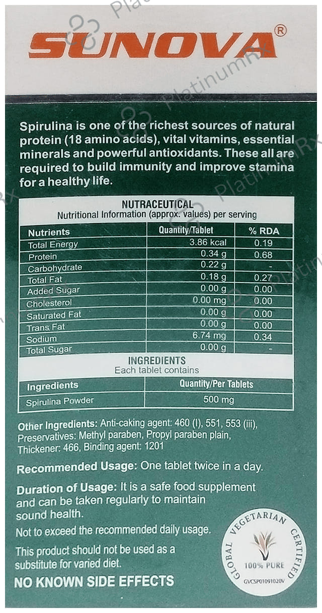 Sunova Organic Spirulina Tablet