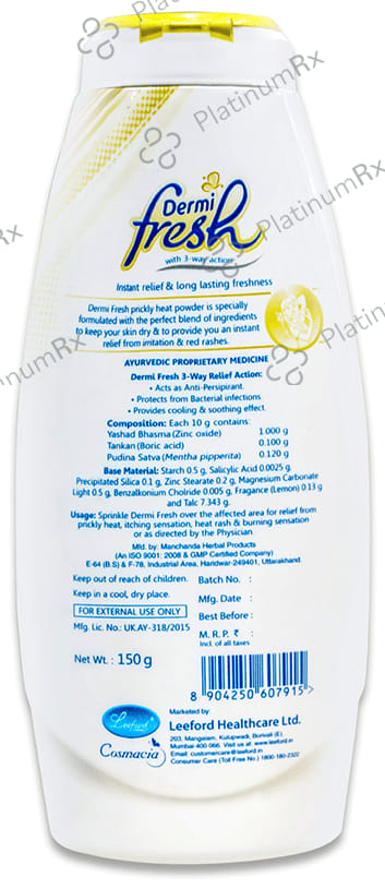 Dermifresh Prickly Fresh Lemon Flavour Heat Powder 150gm