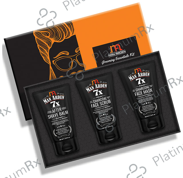 Man Arden Grooming Essentials Kit (7X After Shave Balm + Charcoal Face Scrub + Charcoal Face Mask, 100ml Each)