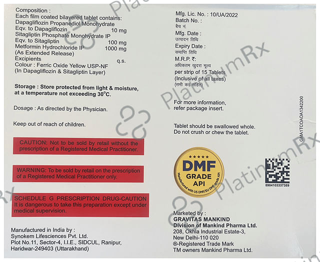 Sitaday DM 10/1000/100mg Tablet 15s