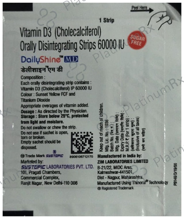 Dailyshine MD Vitamin D3 Orally Disintegrating Sugar Free Strip 1s