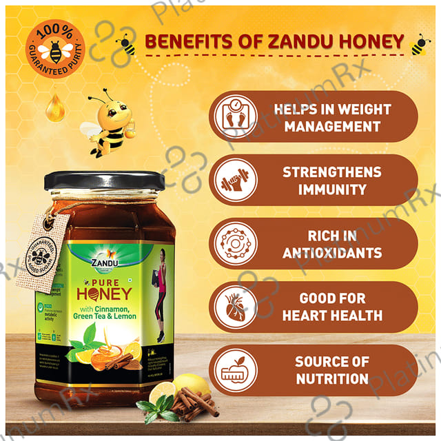 Zandu Pure Honey with Cinnamon, Green Tea & Lemon 500gm