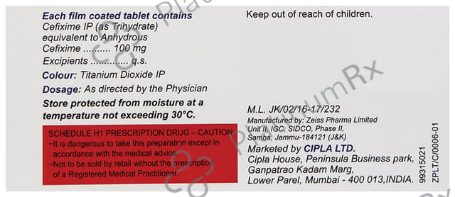 Cefix 100mg Tablet 10s