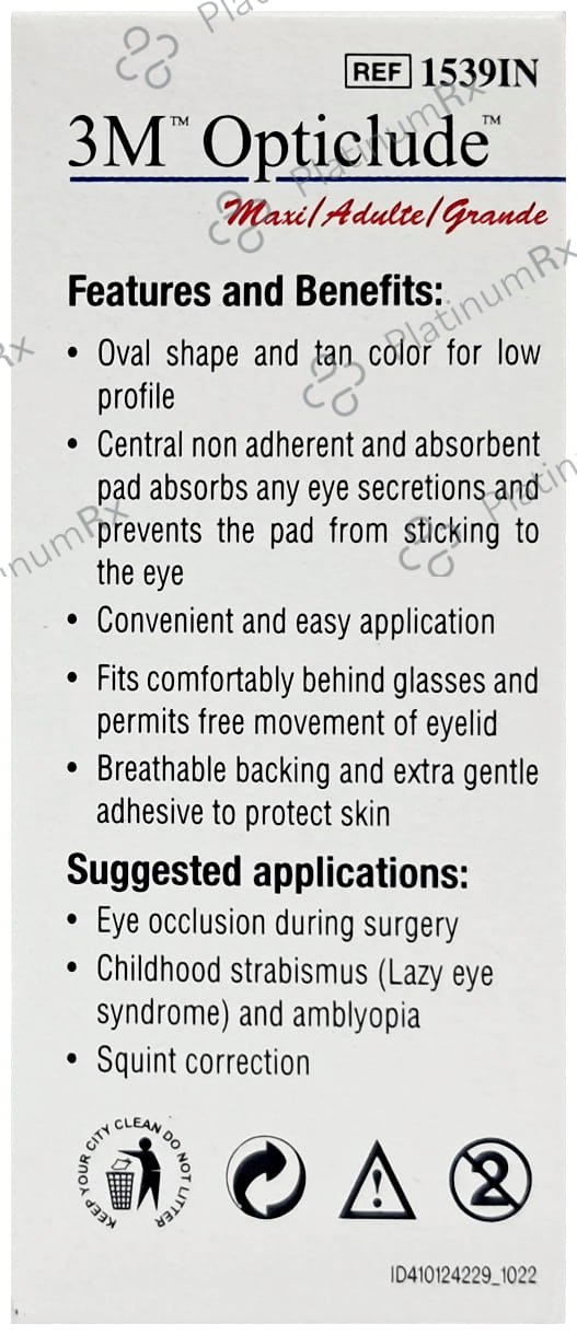 3M Opticlude Orthoptic Dressing Eye Patch for Occlusion Therapy Patch 5.7cm x 8.2cm Adult