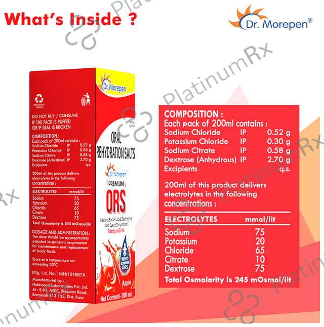 Dr. Morepen Premium ORS Ready to Drink Apple Flavour 200ml