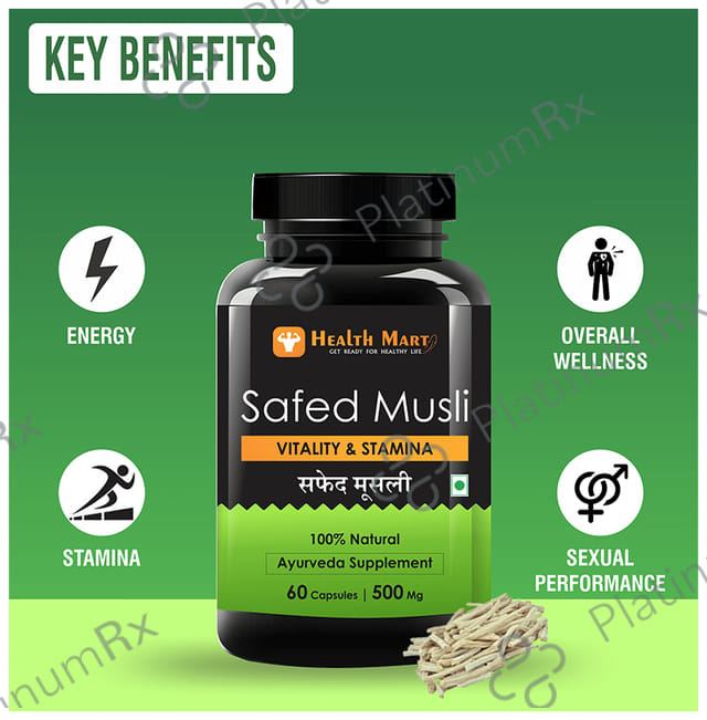 Health Mart Safed Musli 500mg Caspule for Vitality & Stamina