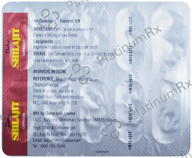 Dabur Shilajit Ayurvedics For Immunity, Vigour, Strength, Stamina & Power Capsule 10s