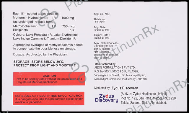 Sugamet MC 1000/750mcg Tablet PR 10s