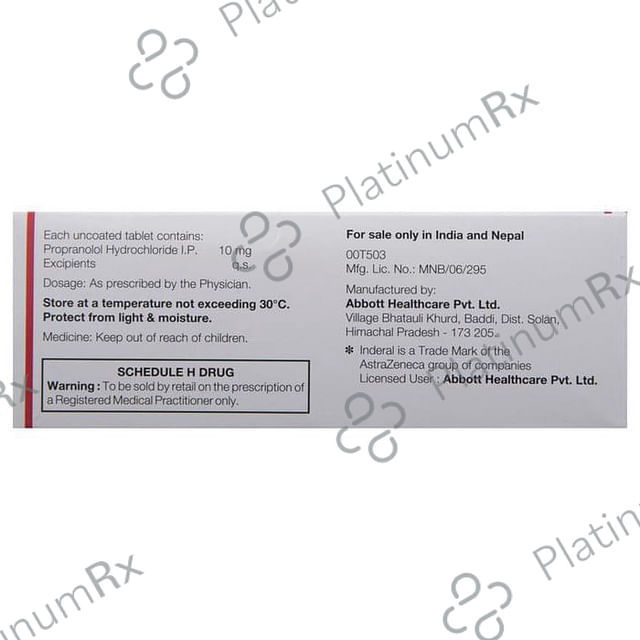 Inderal 10mg Tablet 15s