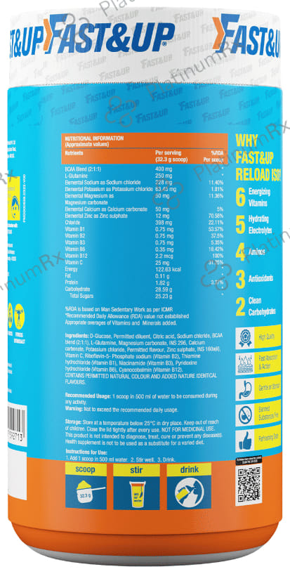 Fast&Up Reload Isotonic Sports Drink with High Carbohydrates and Electrolytes Orange