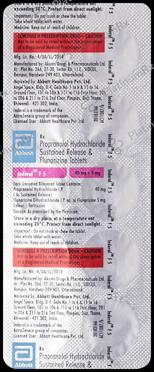 Inderal F 5/40mg Tablet SR 10s