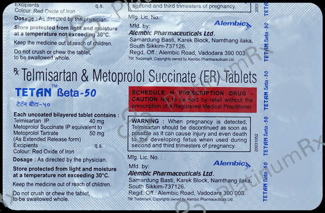 Tetan Beta 50/40mg Tablet ER 15s