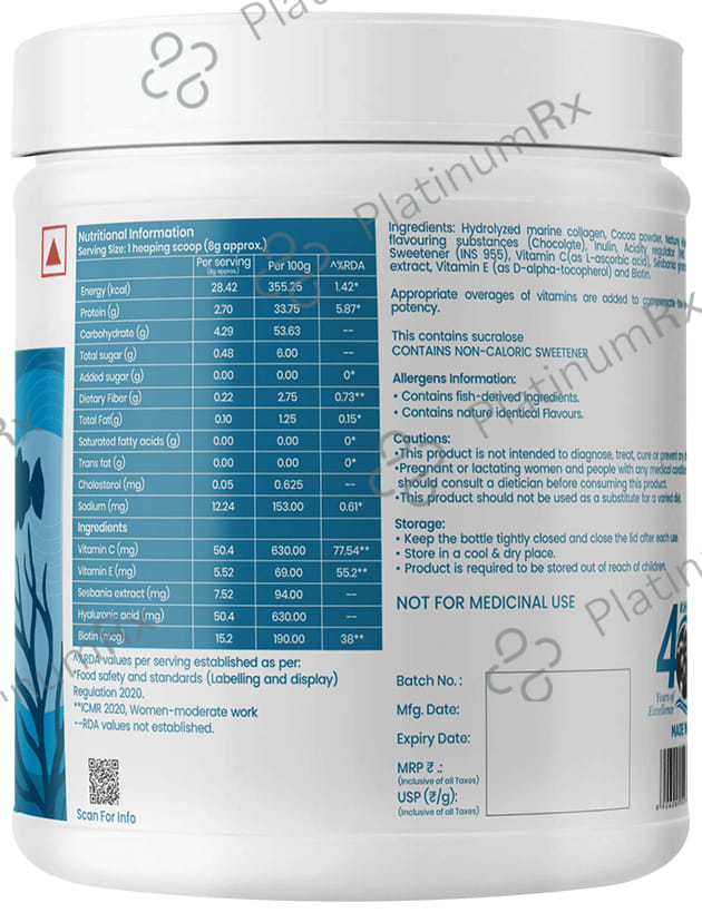 Dr. Morepen Collagen (Marine) Skin Protein with Hyaluronic Acid, Vitamin C & Biotin - Flavour Chocolate Powder