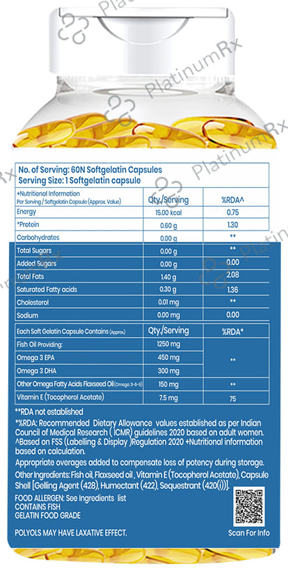 Dr. Morepen Triple Strength Omega 3 Fish Oil 1250mg - Softgel for Heart, Brain & Joints 60 Soft Gelatin Capsule