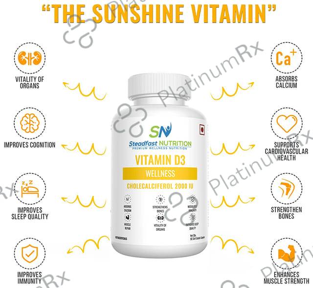 Steadfast Nutrition Vitamin D3 Wellness Cholecalciferol 2000I.U. Soft Gelatin Capsule
