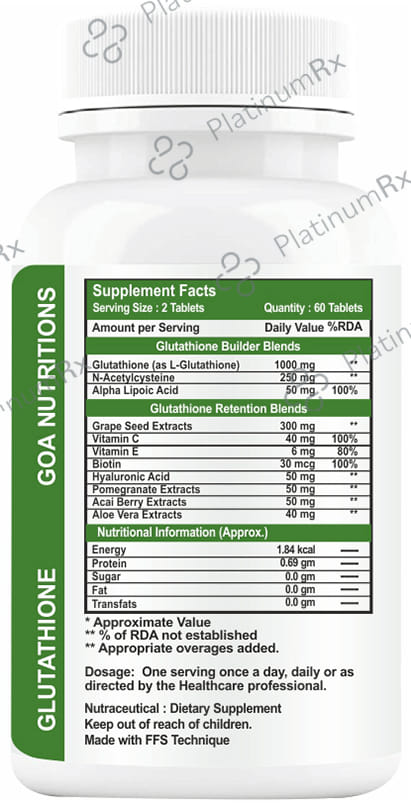 Goa Nutritions Glutathione Hyaluronic Acid + Biotin Tablet Sugar Free 60s