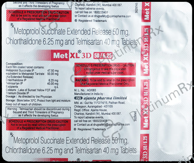 Met XL 3D 50/6.25/40mg Tablet ER 15s